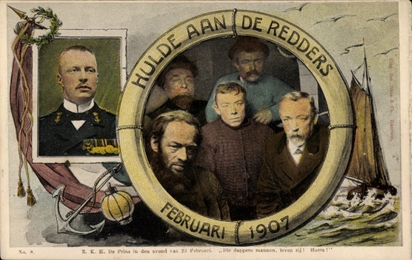 Passepartout PC Prince Hendrik of the Netherlands, portrait, sinking of the ferry SS Berlin 1907
