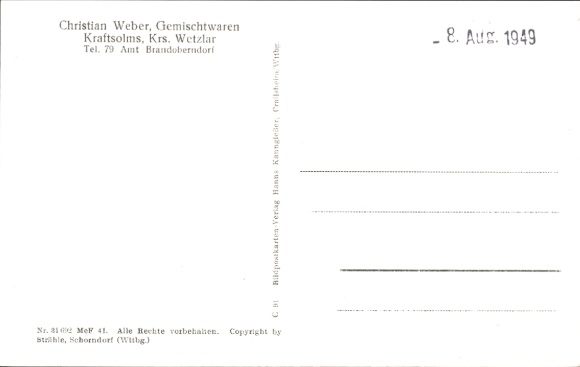 Postcard Kraftsolms Waldsolms in Hesse, aerial photograph