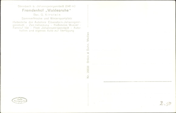 PC Steinbach Johanngeorgenstadt in the Ore Mountains, Fremdenhof &quot;Waldesruhe&quot; owner G. Kirstein
