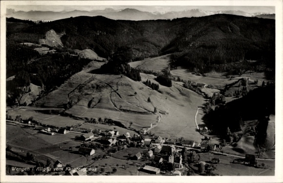 Postcard Wengen Weitnau Bavaria, aerial photograph