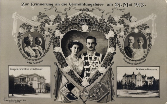 Postcard Duke Ernst August, Victoria Luise, Imperial couple, Duke and Ducal couple, wedding on 24 May 1913, Gmunden