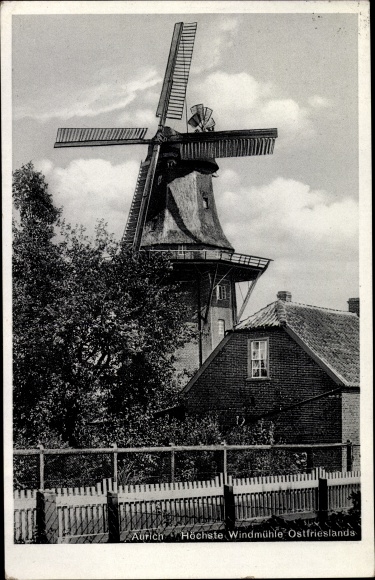 Postcard Aurich in Ostfriesland, highest windmill in East Friesland