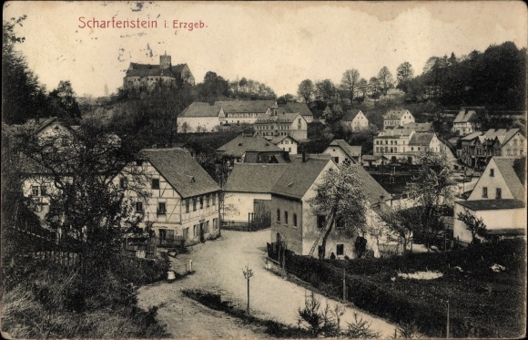 Ak Scharfenstein Drebach im Erzgebirge Sachsen, Blick auf den Ort