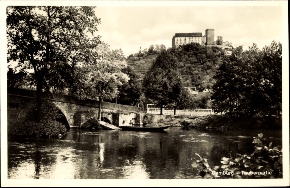 Postcard Gamburg Werbach an der Tauber, castle, bridge, Caritas convalescent home