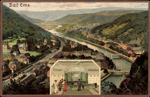 Artist PC Bad Ems an der Lahn, Emser Kranchen, long shot from a bird&#39;s eye view