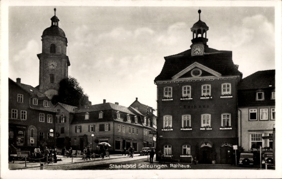 Postcard Bad Salzungen in Thuringia, town hall, building, tower, city view, photo