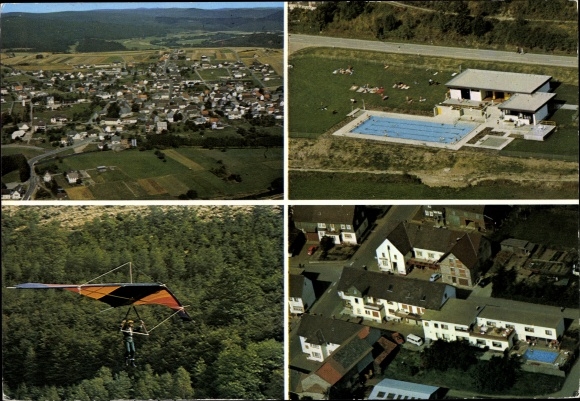 Postcard Dodenau Battenberg on the Eder Hesse, panorama, swimming pool, paragliders, inn Sassor