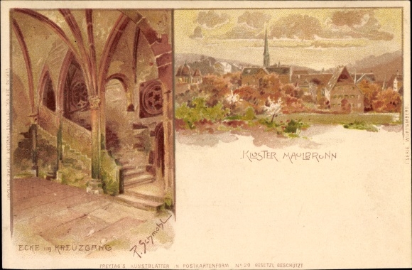 Artist Chromo-Litho Schmohl, P., Maulbronn in the Enzkreis Baden Württemberg, monastery, corner of the cloister