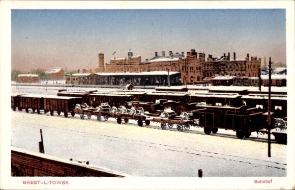 Postcard Brest Litovsk Belarus, train station