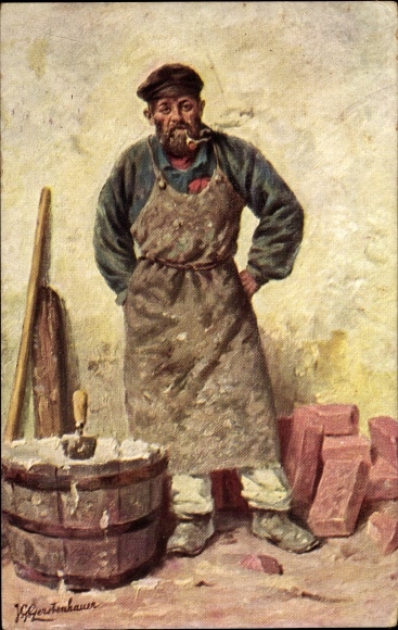 Artist PC Gerstenhauer, Johann Georg, smoking mason, bricks