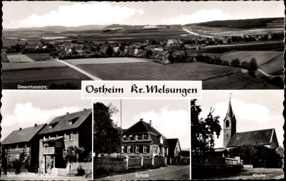 PC Ostheim Malsfeld in Hesse, panorama, school, church, general goods