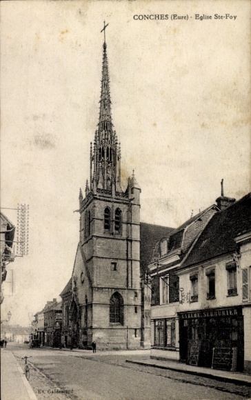 Ak Conches en Ouche Eure, Kirche Ste-Foy, Stadtansicht,  Architektur