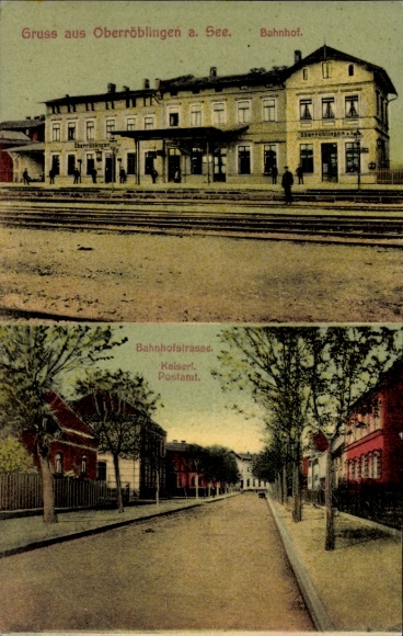 Ak Oberröblingen Röblingen am See Mansfelder Land, Bahnhof, Bahnhofstraße, Postamt, alte Architek