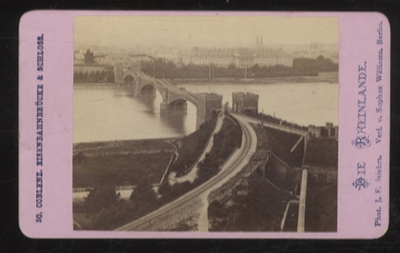 CdV Photo Koblenz on the Rhine, railway bridge over the Rhine, view to the castle
