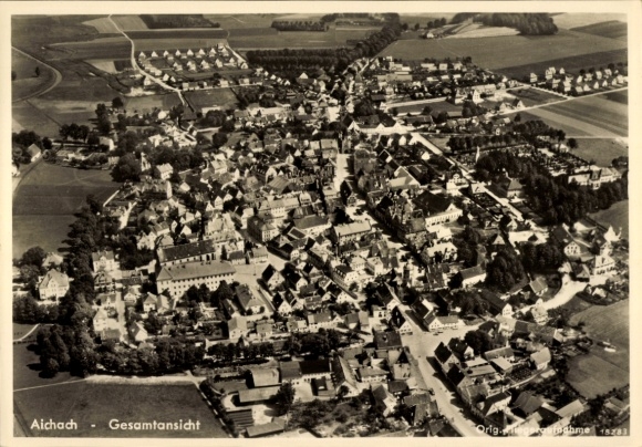 Postcard Aichach in Swabia, aerial photograph