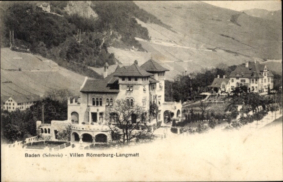 Ak Baden Kanton Aargau Schweiz, Villen Römerburg-Langmatt