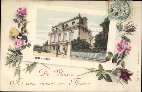 Passepartout Postcard Vanves Hauts de Seine, Town Hall, Souvenir, Rosen
