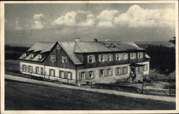 Postcard Sosa Eibenstock in the Ore Mountains, view of the Rote Grube youth hostel, HJ training camp