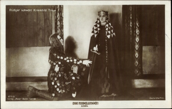Ak Die Nibelungen, Filmszene, Rüdiger schwört Kriemhild Treue, Ross 677/3