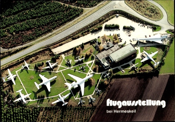 Postcard flight exhibition near Hermeskeil, owner L. + P. Junior, aerial photography, aircraft