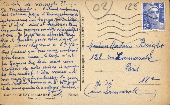 Postcard Chezy sur Marne Aisne, Entrance, Exit of the tunnel, station, railway