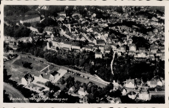 KP Dachau w Górnej Bawarii, zdjęcie lotnicze, panorama miasta