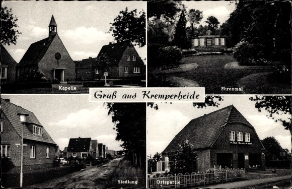 Ak Kremperheide in Holstein, kapel, gedenkteken, nederzetting, huis