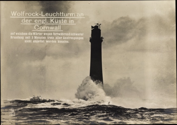 Giant Postcard Wolfrock Lighthouse on the English coast in Cornwall