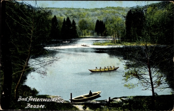 Postcard Bad Freienwalde an der Oder, Baasee, rowing boats