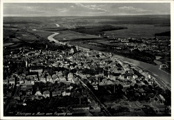 Postcard Kitzingen am Main Lower Franconia, aerial view of the city, Main River,