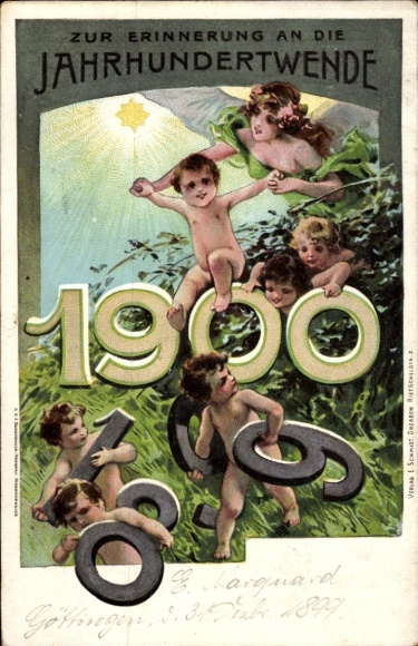 Postal stationery Chromo-Litho Congratulations New Year, turn of the century 1899 - 1900, angel, star