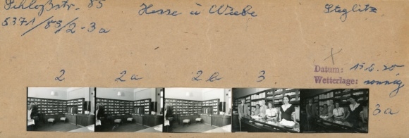 Kontaktabzug Fotos Berlin Steglitz, Schloßstraße 85, Geschäft Hesse und Wiebe, 5 Fotos ca. 4x2 cm
