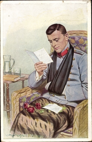 Artist PC Nagel, Günther, soldier in the hospital, bandaged arm, a dear greeting