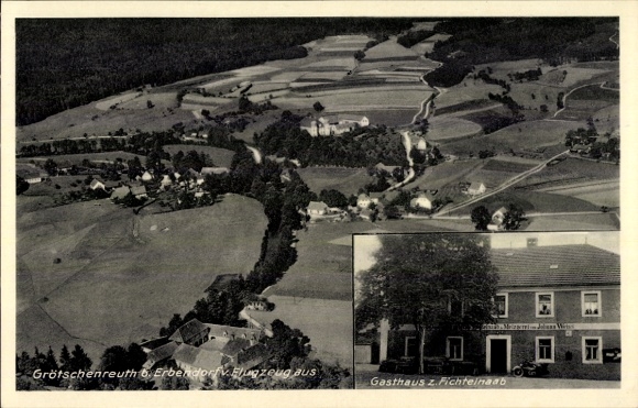 Ak Grötschenreuth Erbendorf in der Oberpfalz, Fliegeraufnahme, Gasthaus Zum Fichtenaab