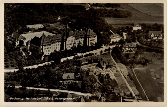 Postcard Backnang in Württemberg, aerial photograph, National Political Education Institute, houses, streets
