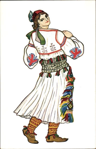 Postcard Knin Croatia, Young woman in folk costume