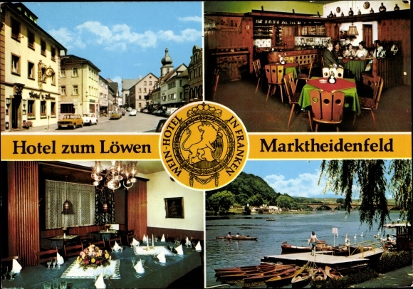 Postcard Marktheidenfeld in the Spessart of Lower Franconia, Hotel Zum Löwen, interior, town views
