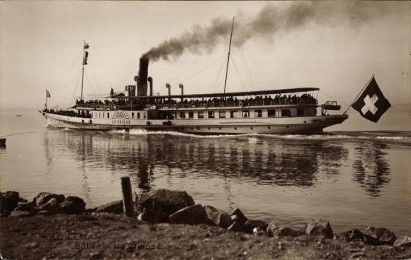 Postcard Lac Leman, Bateau La Suisse, saloon steamer on Lake Geneva