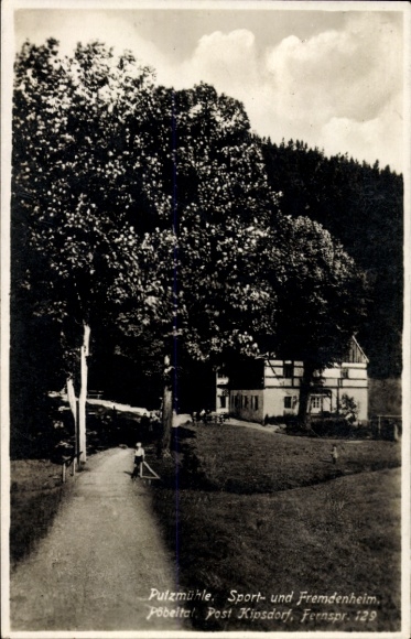 Ak Kipsdorf Altenberg im Erzgebirge, Pulzmühle, Sport- und Fremdenheim, landschaftliche Umgebung