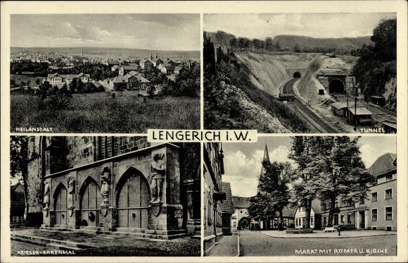 Ak Lengerich in Westfalen, Tunnel, Heilanstalt, Markt, Römer, Kirche, Kriegerdenkmal
