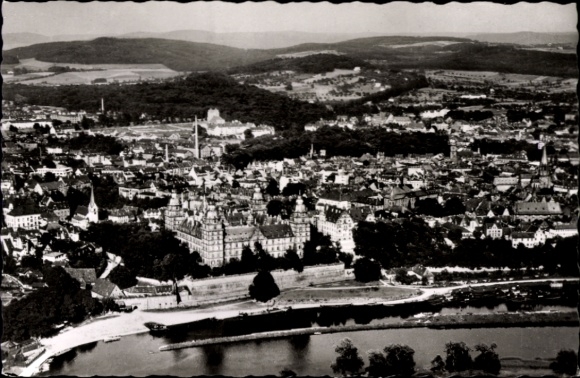 Postcard Aschaffenburg in Lower Franconia, aerial view of Aschaffenburg, Johannisburg Castle, surroundings,
