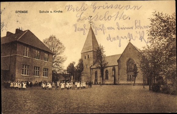 Ak Spenge in Westfalen, Schule, Kirche