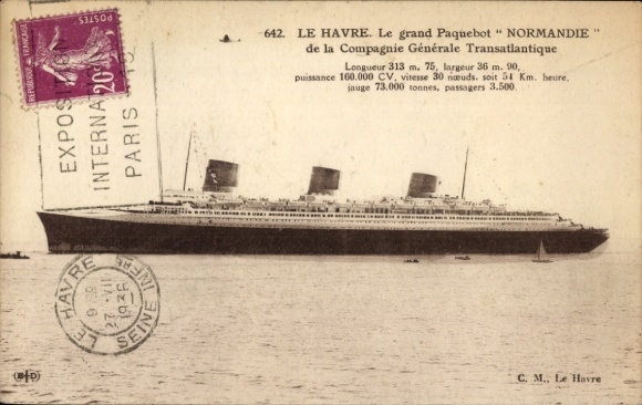 Ak Dampfer Normandie, CGT, French Line