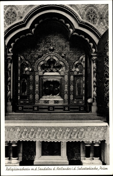 Postcard Prüm in the Eifel, Salvatorkirche, reliquary with the sandals of the Savior