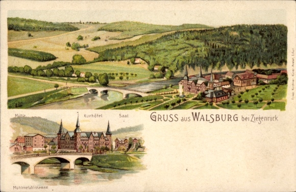 Chromo-Litho Walsburg Eßbach in Thuringia, general view, spa hotel