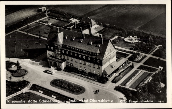 PC Schneeberg in the Ore Mountains, rheumatism sanatorium, radium bath Oberschlema, aerial photo