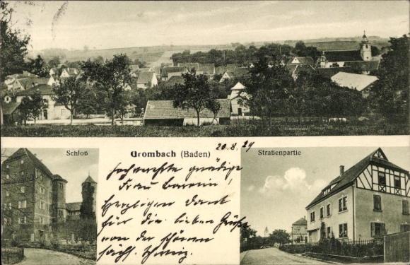 Postcard Grombach Bad Rappenau in Kraichgau Baden, general view, castle, street section
