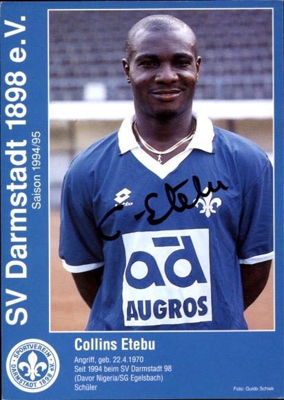 Autogrammkarte Fußballer Collins Etebu, SV Darmstadt 98, Autogramm