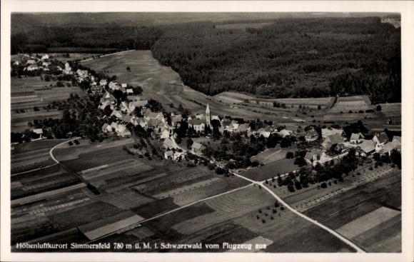Postcard Simmersfeld in the Black Forest, aerial photograph