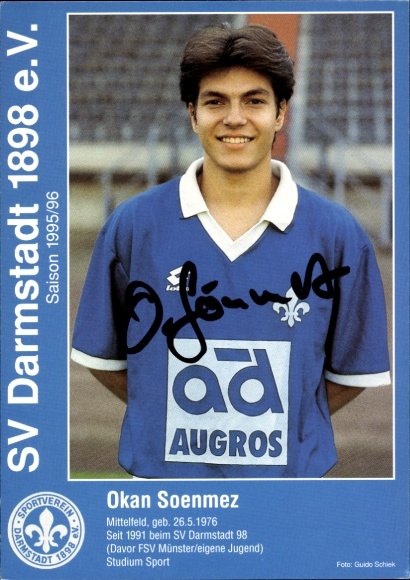 Autogrammkarte Fußballer Okan Soenmez, SV Darmstadt 98, Autogramm